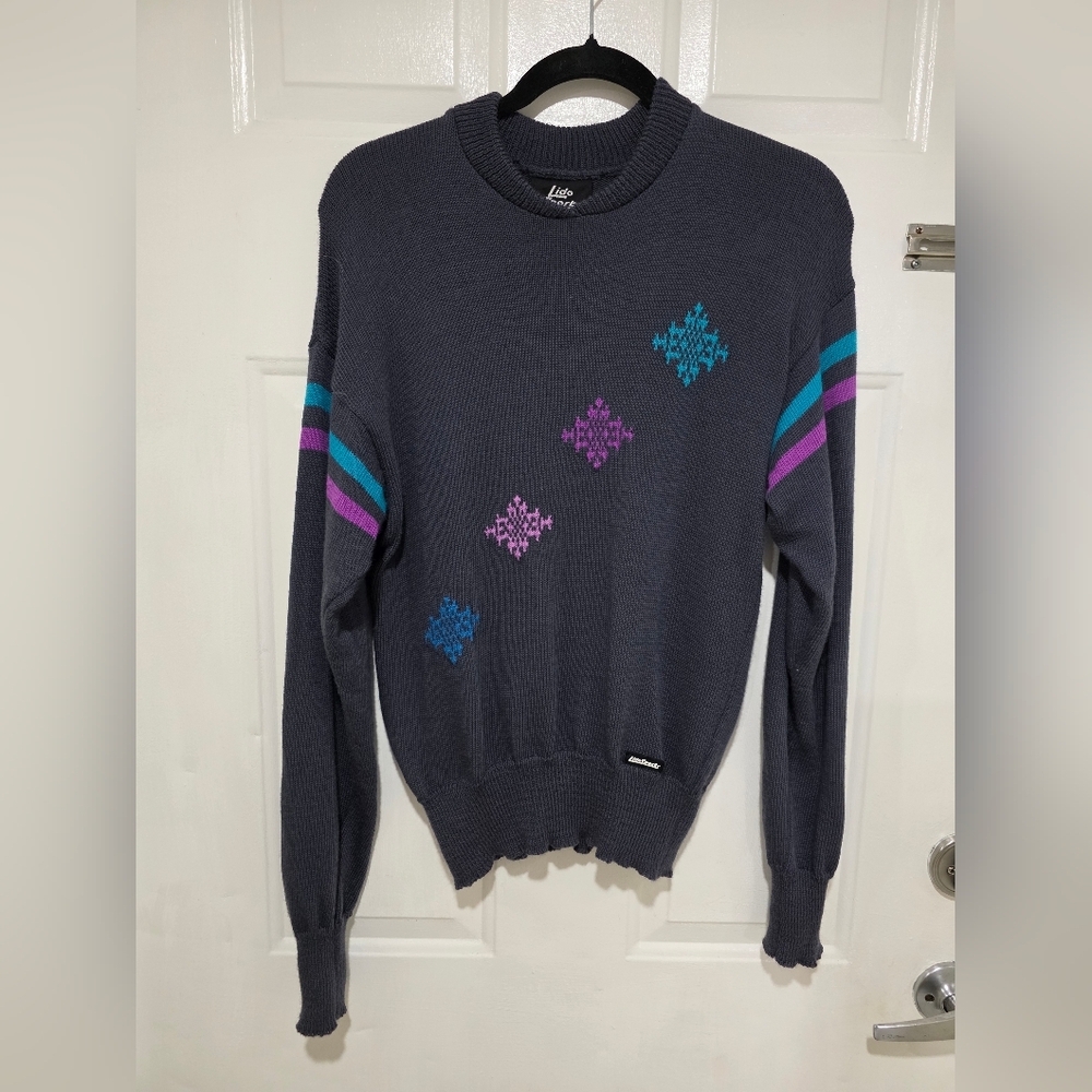 Lido Sports Women's Ski Sweater 100% Wool Multicolor Vintage  Made in USA Size L